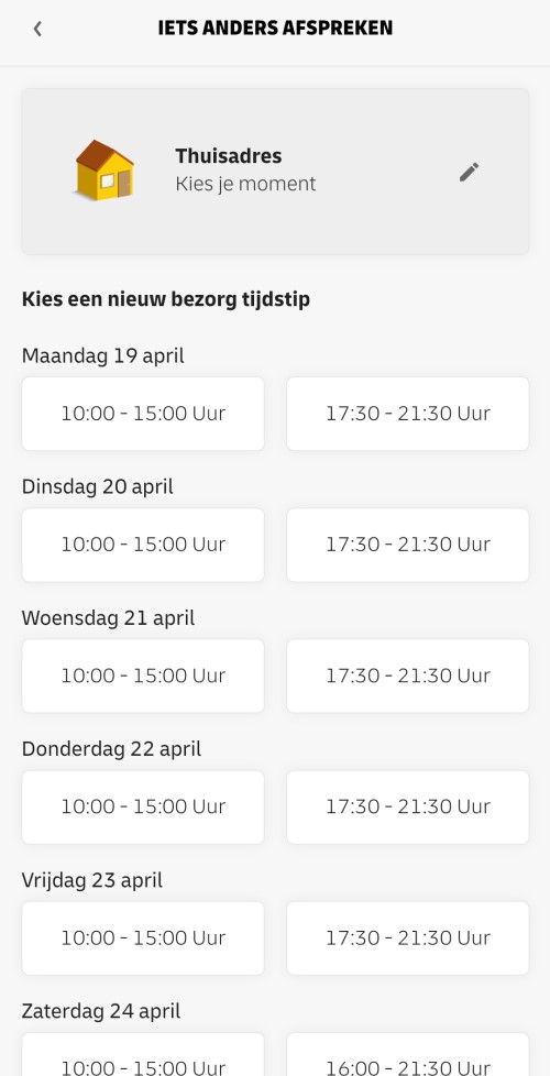 DHL-app, ander tijdstip bezorging